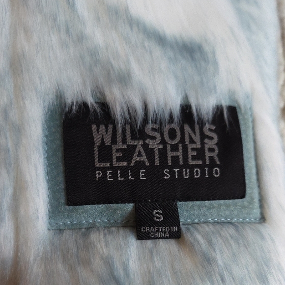 Wilsons Leather Light Blue Jacket with White Fur Lining Small - Picture 3 of 6